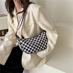 Women Plaid Canvas Shoulder Bag Chain Handbag Crossbody Bag