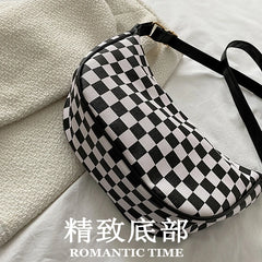 Women Plaid Canvas Shoulder Bag Chain Handbag Crossbody Bag