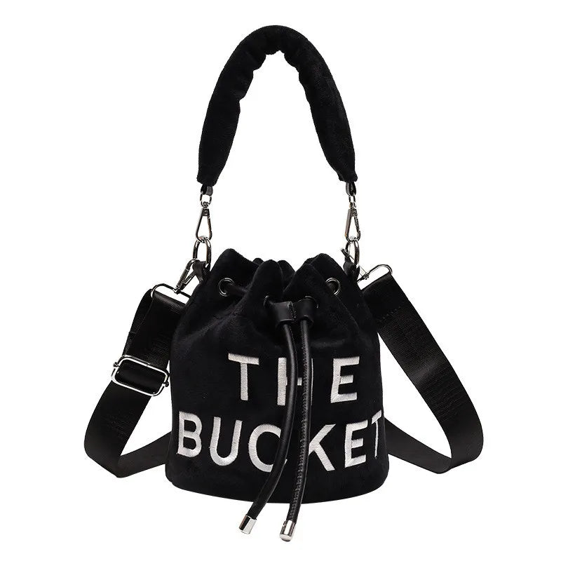Women Fur Bucket Bags Printed Letters Cross Body Bags Winter