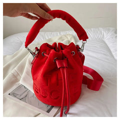 Women Fur Bucket Bags Printed Letters Cross Body Bags Winter