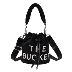 Women Fur Bucket Bags Printed Letters Cross Body Bags Winter