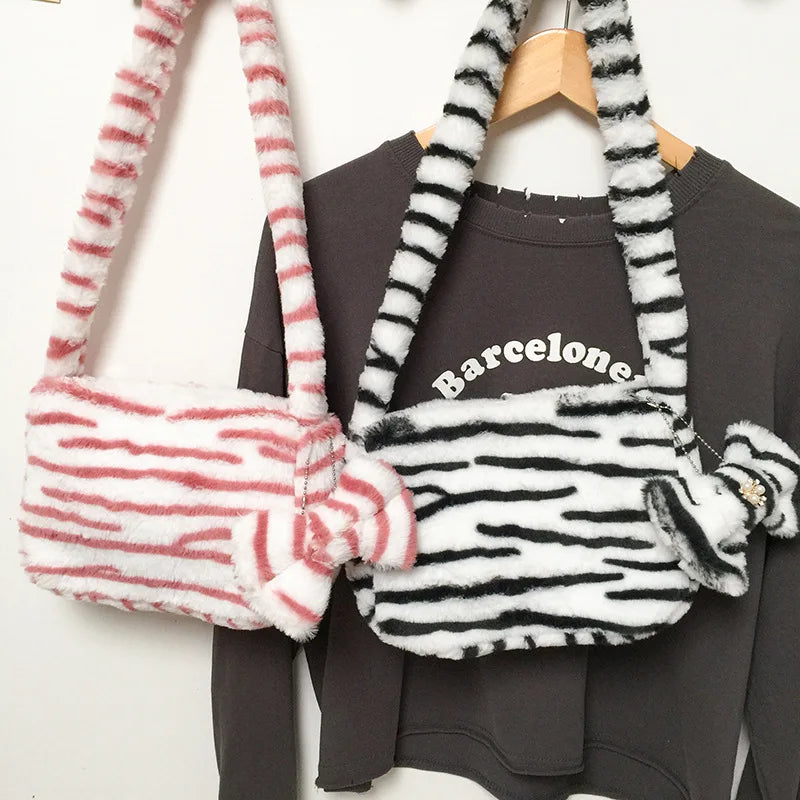 Animal Pattern Shoulder Bag Winter Plush Messenger Bag