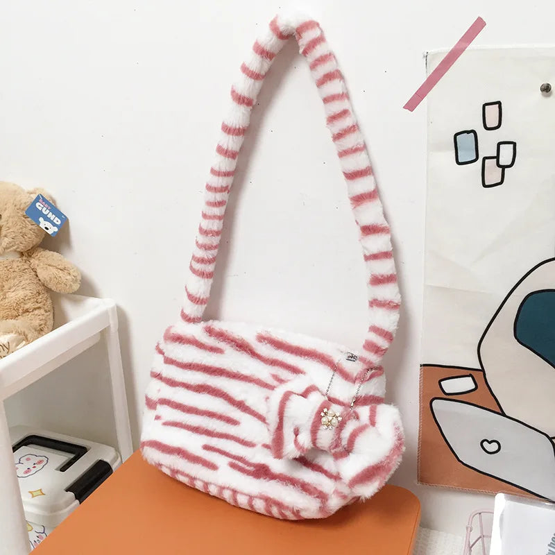 Animal Pattern Shoulder Bag Winter Plush Messenger Bag