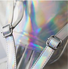 Women Hologram Backpack Laser Daypacks Female Silver Pu Leather Holographic Bags