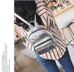 Women Hologram Backpack Laser Daypacks Female Silver Pu Leather Holographic Bags