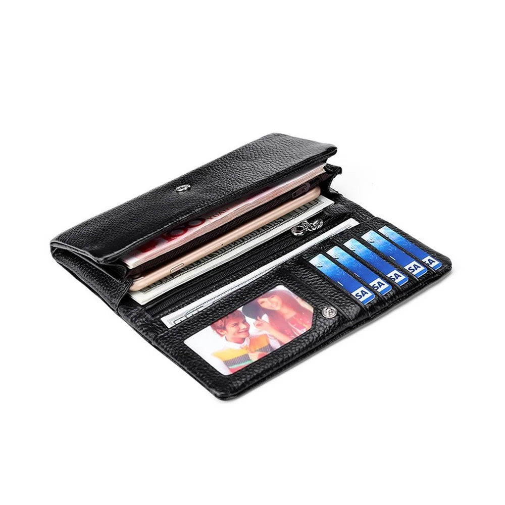 Women Leather Wallet Long Lychee Pattern Top Casual Business Wallet
