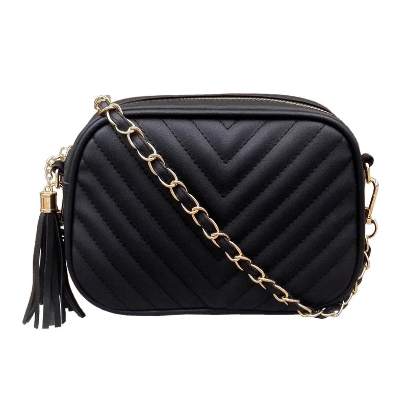 Small Leather Tassel Messenger Bag for Women