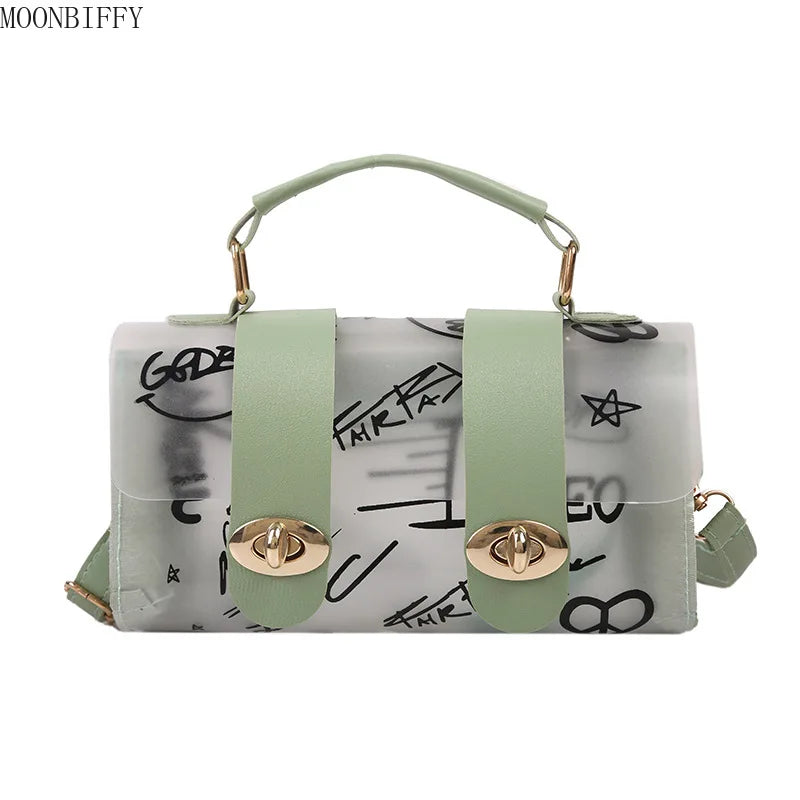 Transparent Graffiti Messenger Female Bag Small Handbag Purse Crossbody Bags