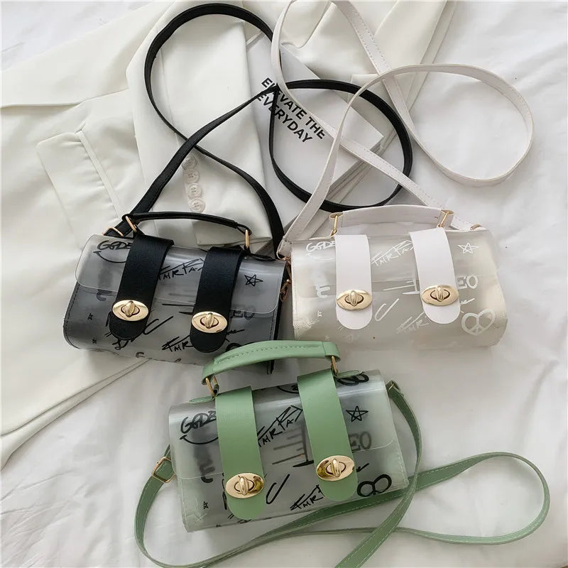 Graffiti Shoulder Bag for Women PVC Transparent Small Handbag