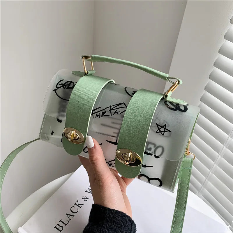 Women Shoulder Bag PVC Transparent Graffiti Messenger Female Bag Small