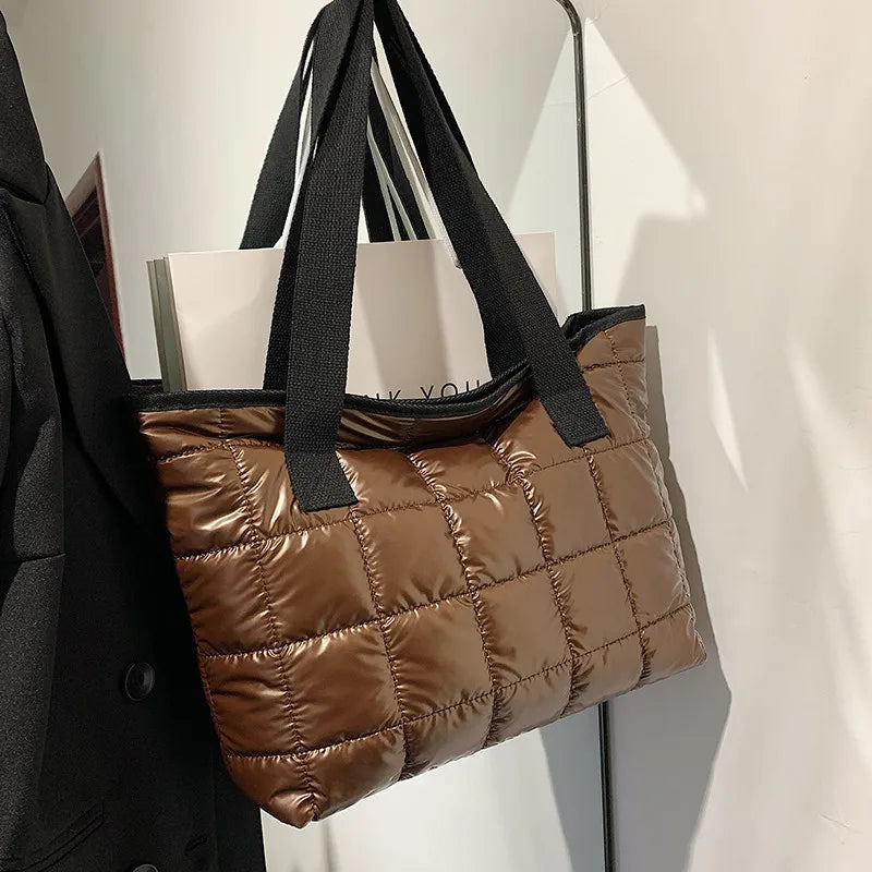 Winter Puffer Totes Handbag Diamond Lattice Shoulder Purse Style