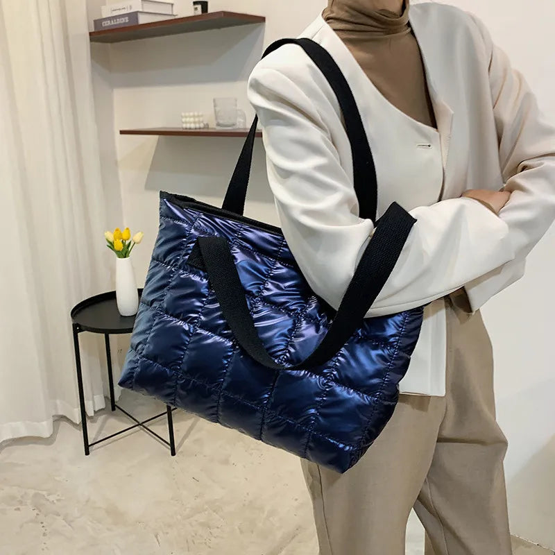 Winter Puffer Totes Handbag Diamond Lattice Shoulder Purse Style