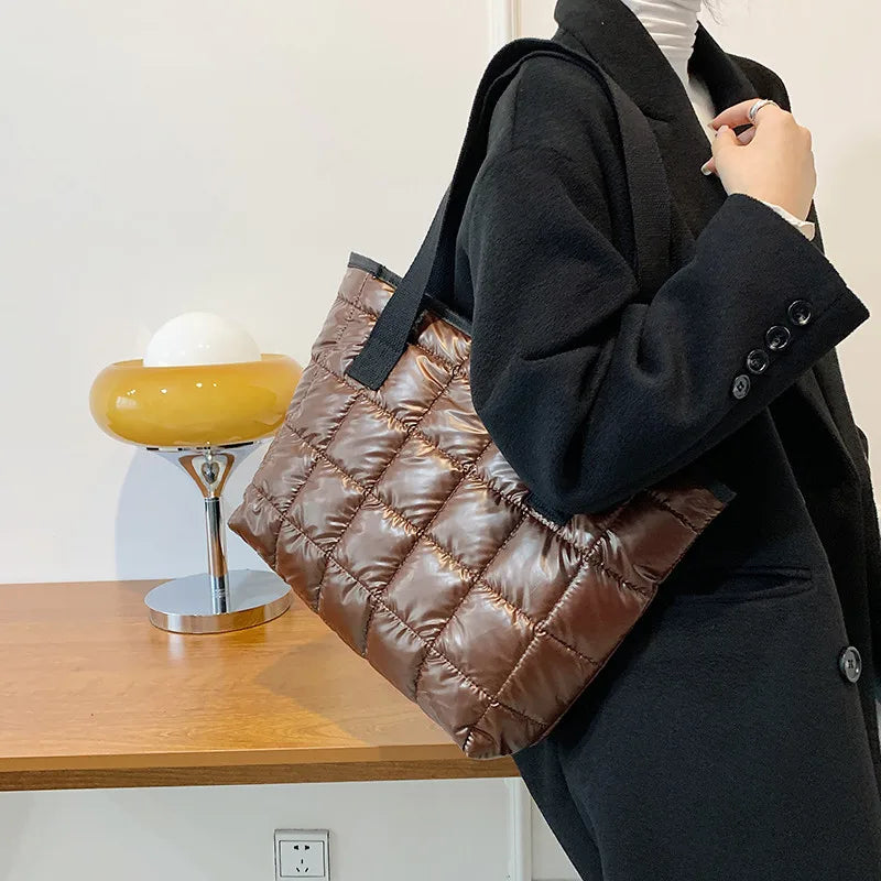 Winter Puffer Totes Handbag Diamond Lattice Shoulder Purse Style