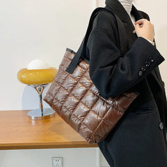Winter Puffer Totes Handbag Diamond Lattice Shoulder Purse Style