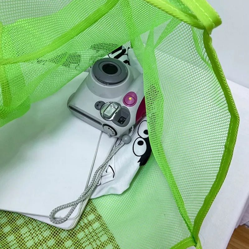 Women Mesh Single Shoulder Bag Lightweight Portable Shopping Travel Beach Bag