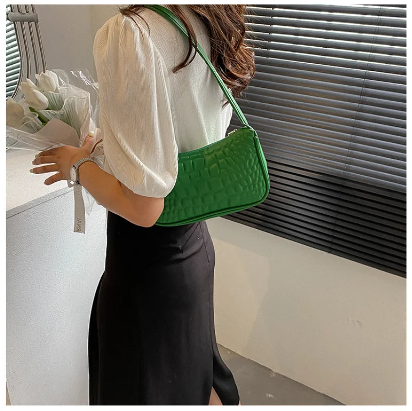 Women Underarm Bag PU Leather Solid Handbags Girls Small Shoulder Bags