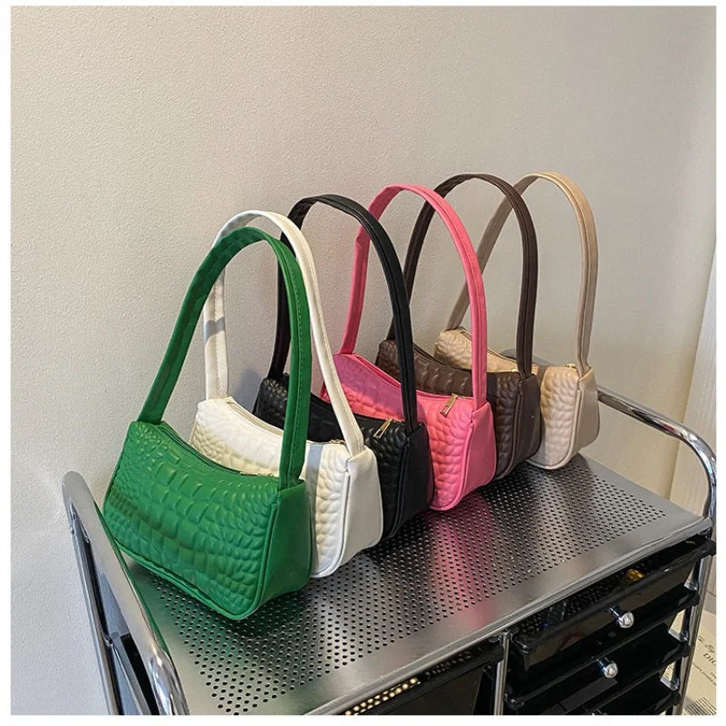 Women Underarm Bag PU Leather Solid Handbags Girls Small Shoulder Bags