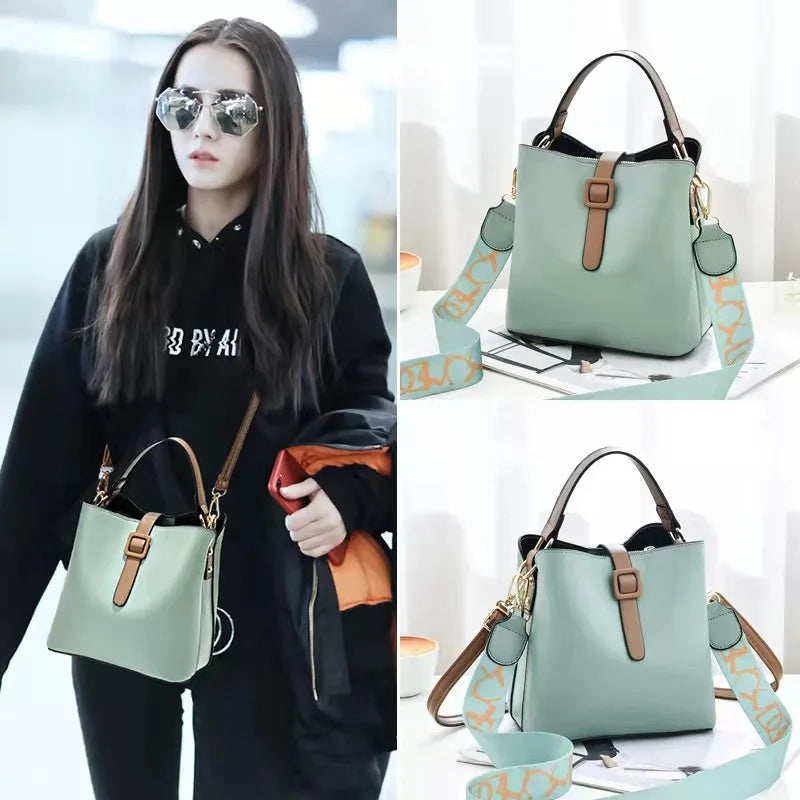 Women's Tassel Bucket Bag PU Leather Lightweight Shoulder Messenger Bag