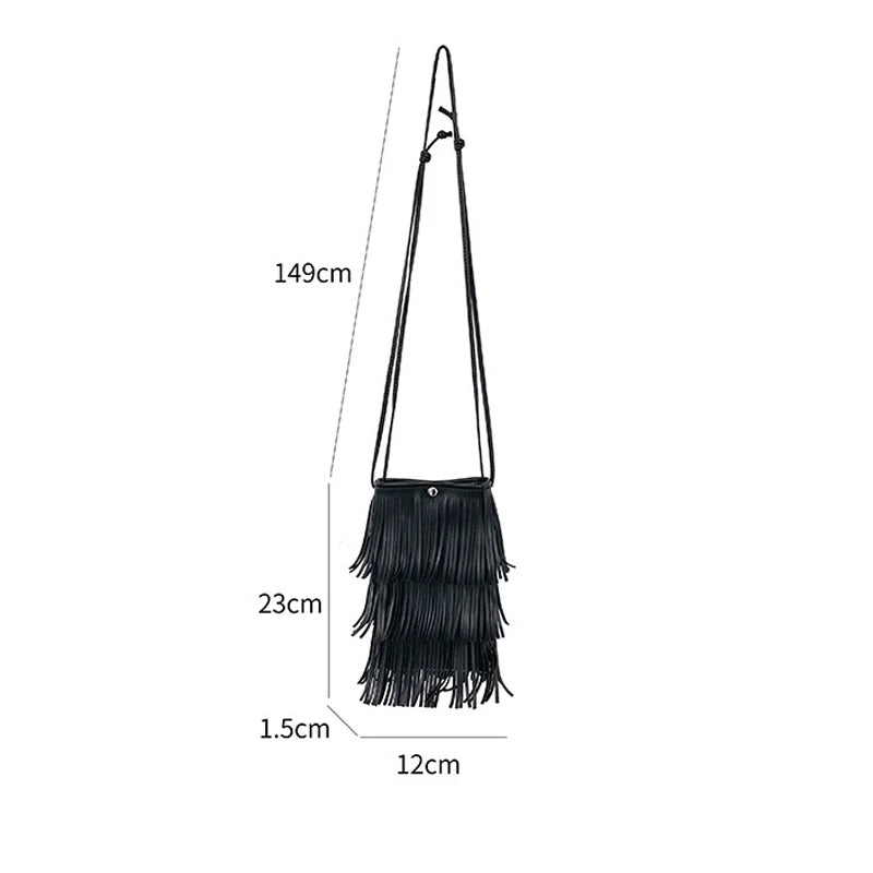 Women's Tassels Phone Bag Soft PU Leather Small Shoulder Crossbody Bag