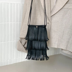 Women's Tassels Phone Bag Soft PU Leather Small Shoulder Crossbody Bag