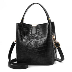 Women's Crocodile Pattern Bucket Bag Large Capacity Shoulder Bag
