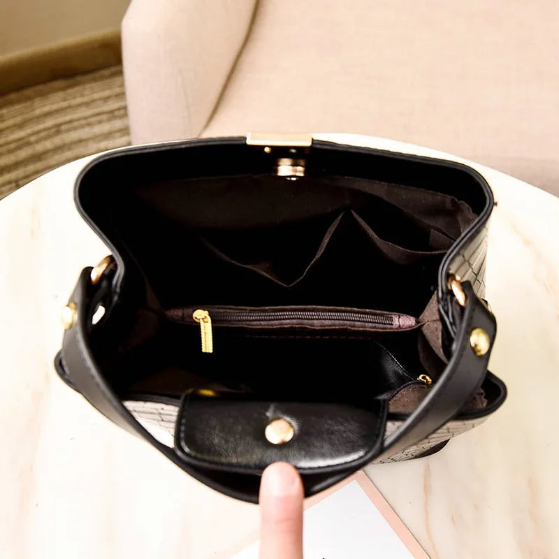 Women's Crocodile Pattern Bucket Bag Large Capacity Shoulder Bag
