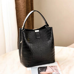 Women's Crocodile Pattern Bucket Bag Large Capacity Shoulder Bag
