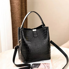 Women's Crocodile Pattern Bucket Bag Large Capacity Shoulder Bag