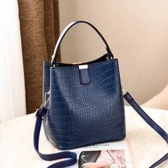 Women's Crocodile Pattern Bucket Bag Large Capacity Shoulder Bag