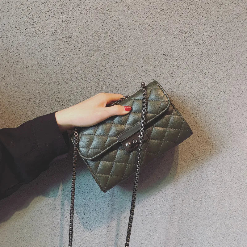 Women's PU Leather Rhombus Chain Messenger Bag