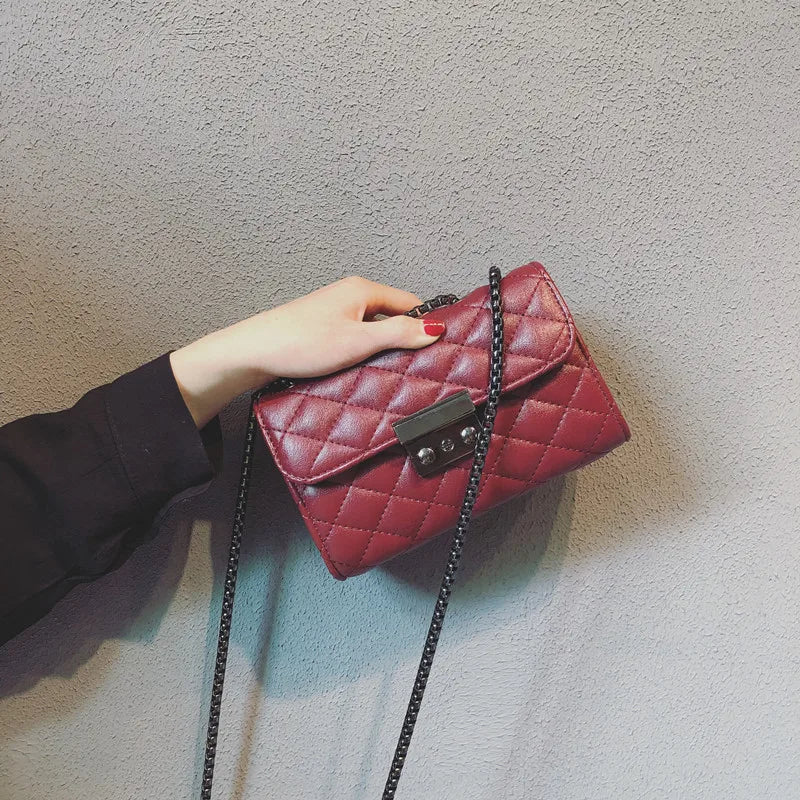 Women's PU Leather Rhombus Chain Messenger Bag