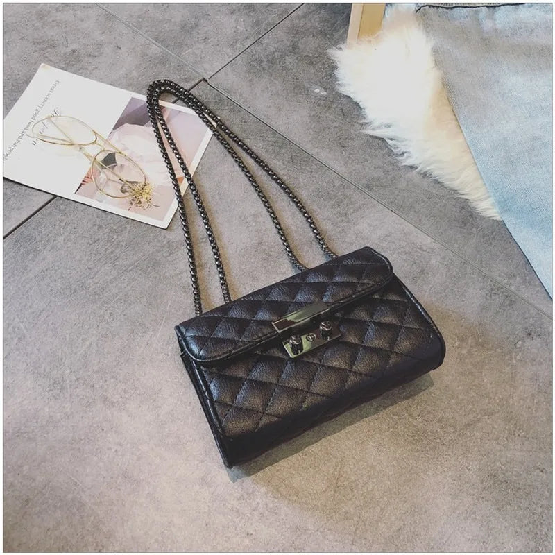 Women's PU Leather Rhombus Chain Messenger Bag