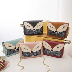 Women's Fox Print Cross-Body Shoulder Bag Chain Strap Mini Square Bag