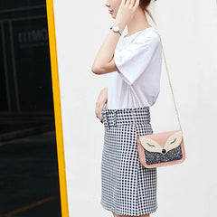 Women's Fox Print Cross-Body Shoulder Bag Chain Strap Mini Square Bag