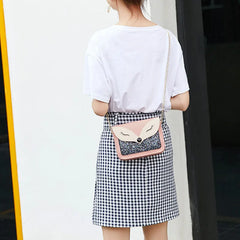 Women's Fox Print Cross-Body Shoulder Bag Chain Strap Mini Square Bag