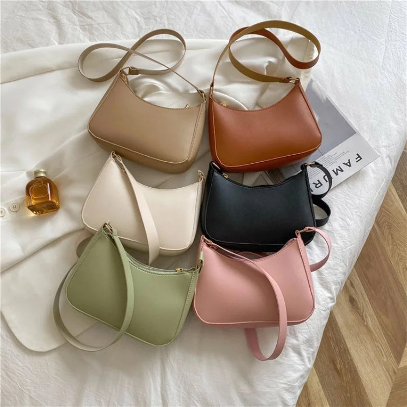 Women's Retro PU Leather Messenger Tote Bag Casual Underarm Hobos Handbag