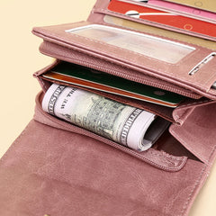 Women's Retro Coin Purse Oil Wax Leather Buckle Coin Bag