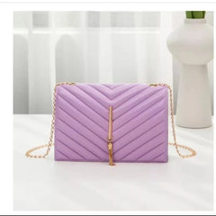 Tassel Small Square Bag with Metal Chain PU Leather Crossbody Bag