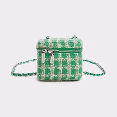 Women's Woolen Shoulder Bag Mini Bucket Bag Checkered Cosmetic Bag
