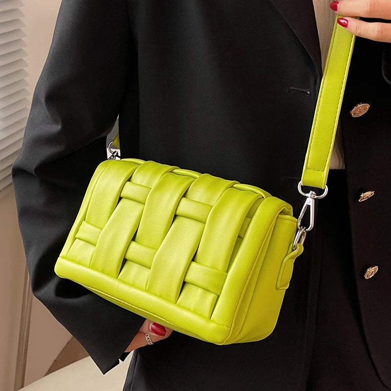 Woven Handbag Leather Shoulder Bags For Women Lady Purse Messenger bag