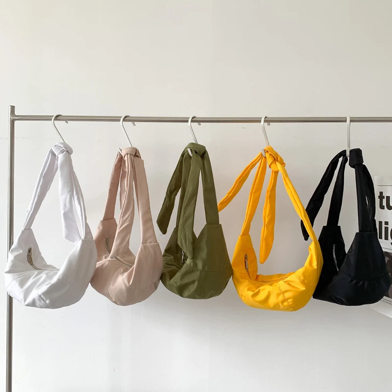 Nylon Hobo Crossbody Shoulder Bag with Knotted Straps for Women