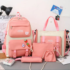 Canvas Women's Backpacks 5 pcs Set Big Capacity Students Bags