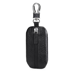 Leather Car Key Case Cowhide Lychee Pattern Waterproof Zipper
