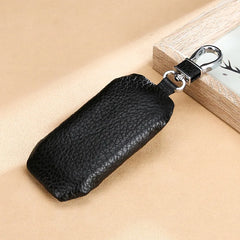 Leather Car Key Case Cowhide Lychee Pattern Waterproof Zipper