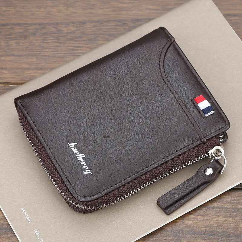 Men's Short Zipper Wallet PU Leather Coins Bag