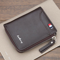 Men's Short Zipper Wallet PU Leather Coins Bag