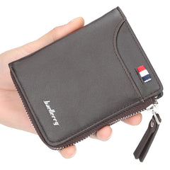 Men's Short Zipper Wallet PU Leather Coins Bag