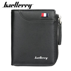 Men's Short Zipper Wallet PU Leather Coins Bag