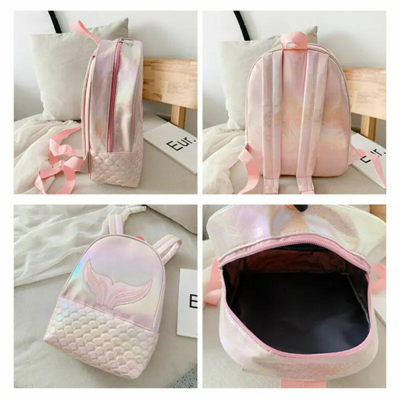 Glitter Mermaid Backpack Girls School Book Bag Rucksack Travel