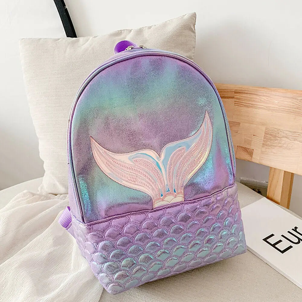 Glitter Mermaid Backpack Girls School Book Bag Rucksack Travel
